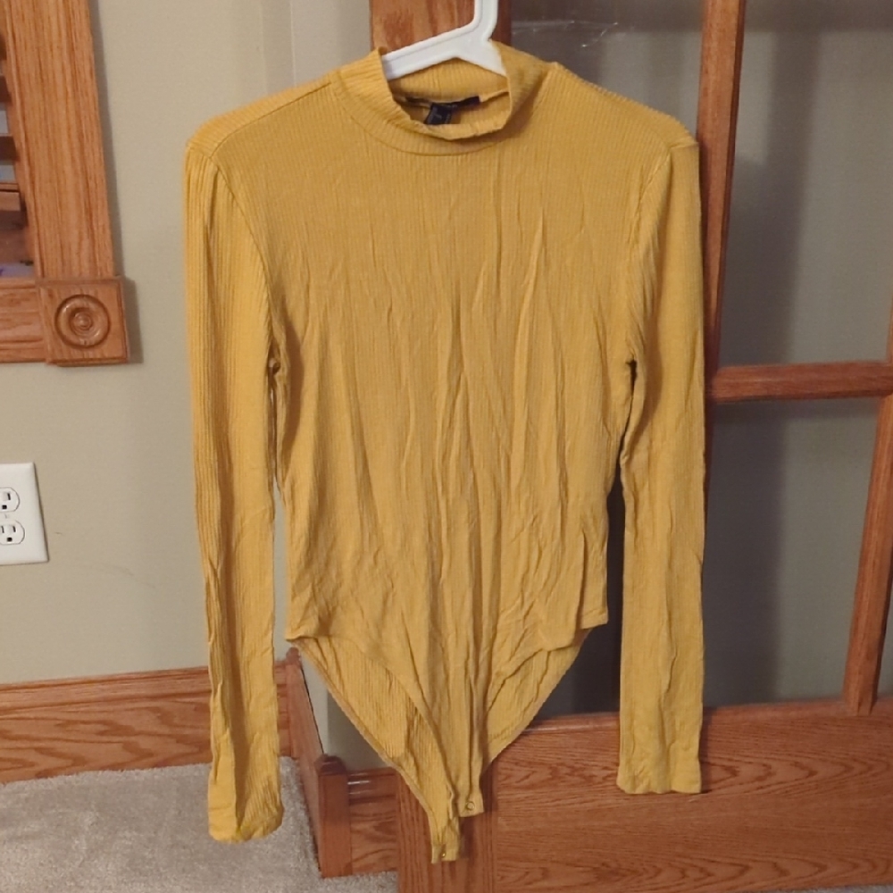 Forever 21 Mustard Long Sleeve Bodysuit